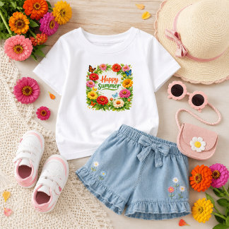 Colourful  Zinnia  Flower Wreath Summer  Toddler T-Shirt