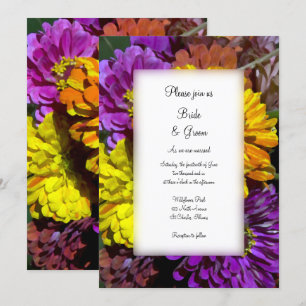 Colourful Zinnia Flowers Wedding Invitation