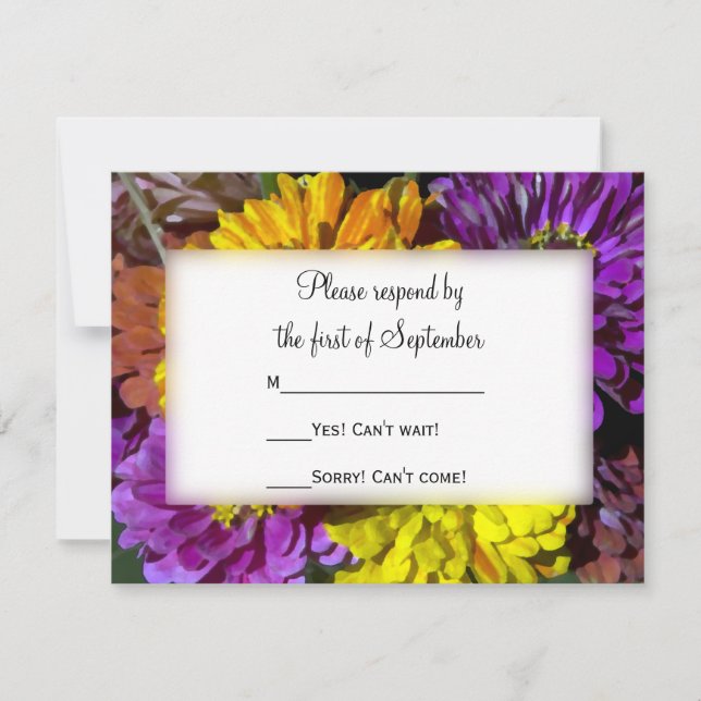 Colourful Zinnia Flowers Wedding RSVP (Front)
