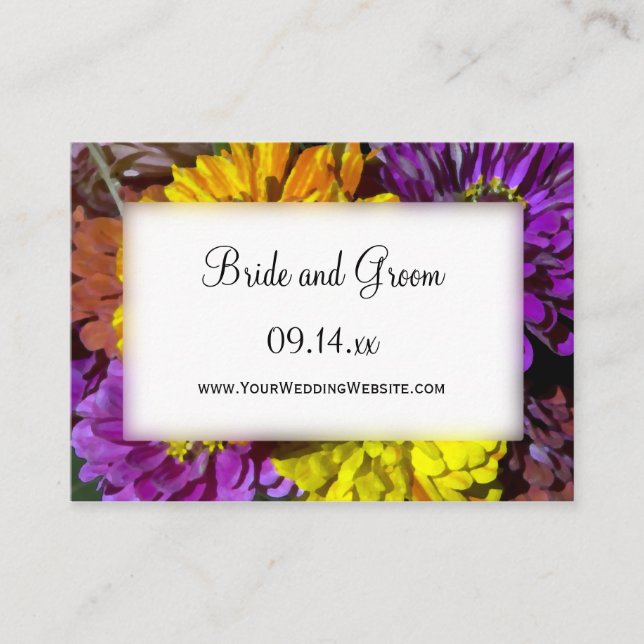 Colourful Zinnia Flowers Wedding Website Cards (Front)