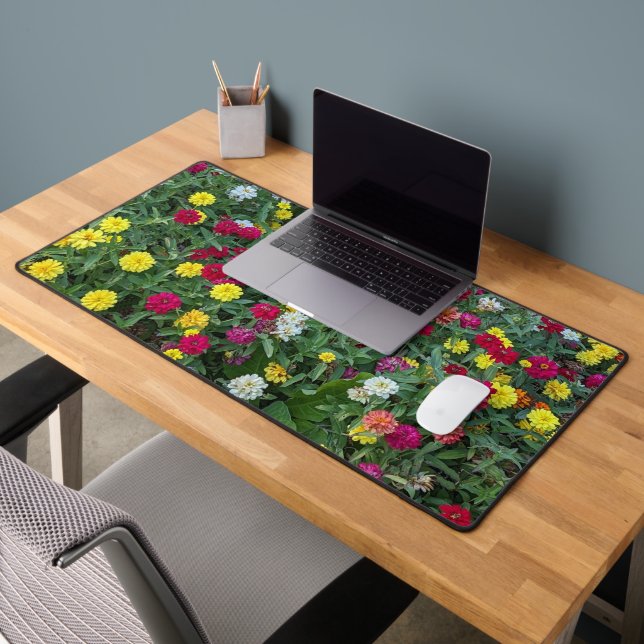Colourful Zinnia Garden Floral Desk Mat (Office 2)