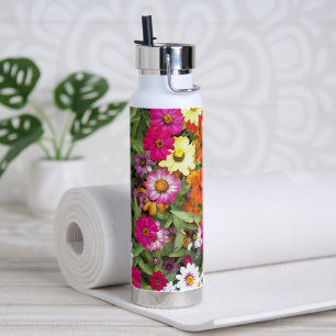Colourful Zinnia Garden Floral Water Bottle