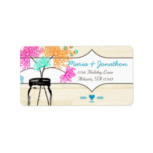 Colourful Zinnia Mason Jar Wild Flower Wedding Label