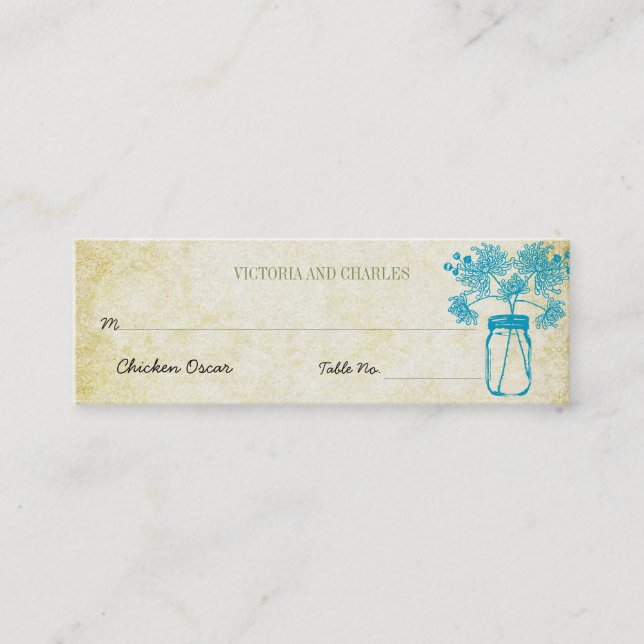 Colourful Zinnia Mason Jar Wild Flower Wedding Men Mini Business Card (Front)