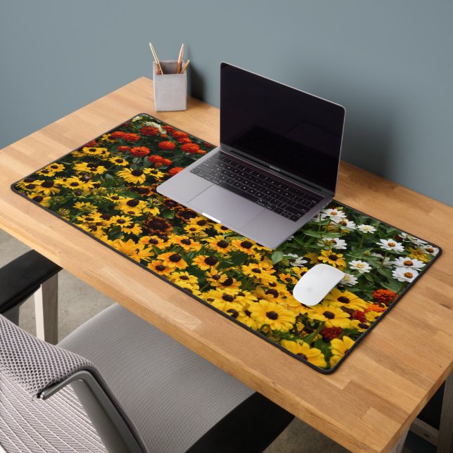 Colourful Zinnias and Golden Rudbeckias Floral Desk Mat (Office 2)