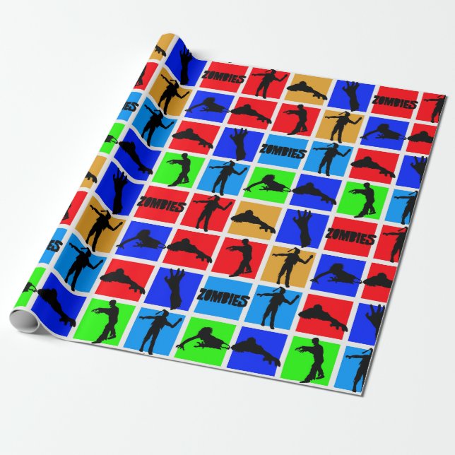 Colourful Zombies Pattern Wrapping Paper (Unrolled)