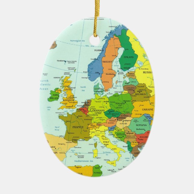 Colourfull Europe map with countries Ceramic Tree Decoration (Front)