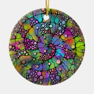 Colourfully Dots Spirals Hand Painting 1 Ceramic Tree Decoration