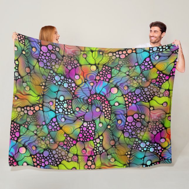 Colourfully Dots Spirals Hand Painting 1 Fleece Blanket (In Situ)