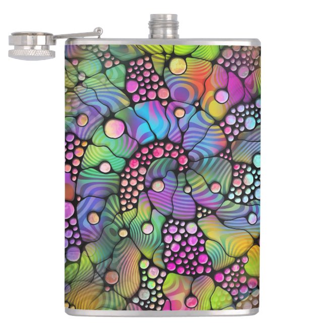 Colourfully Dots Spirals Hand Painting 1 Hip Flask (Opened)