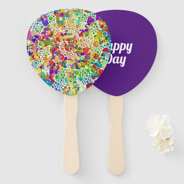 Colourfully Dots Spirals Hand Painting 2 Hand Fan (Front and Back)