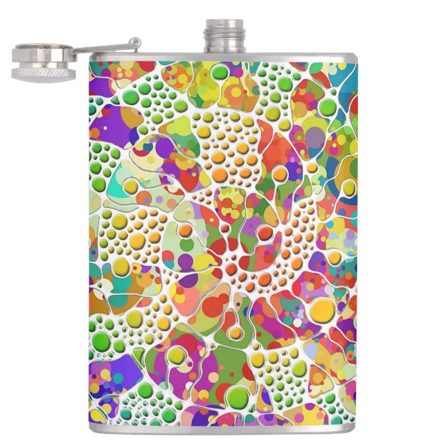 Colourfully Dots Spirals Hand Painting 2 Hip Flask (Opened)
