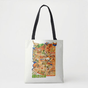 Colourfully Illustrated Arizona Map Shoulder Tote Bag