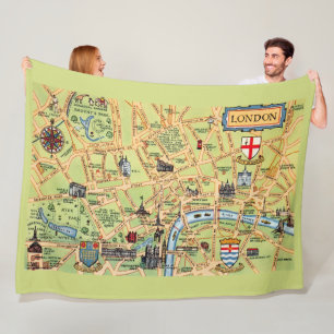 Colourfully Illustrated Map of London Fleece Blanket