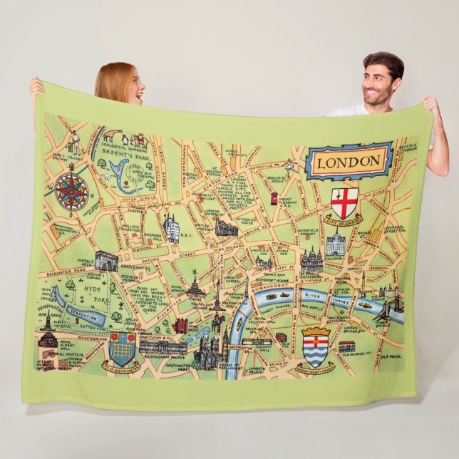 Colourfully Illustrated Map of London  Fleece Blanket (In Situ)