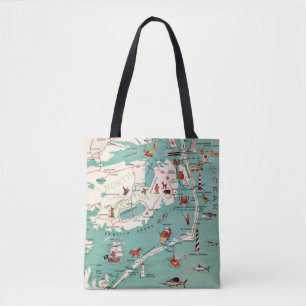Colourfully Illustrated  Outer Banks Map Tote