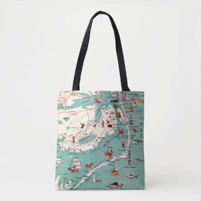 Colourfully Illustrated  Outer Banks Map Tote (Front)