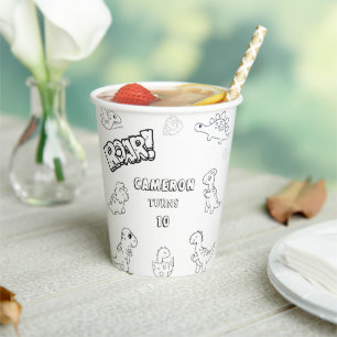 Colouring Activity cute dinosaur party Paper Cups