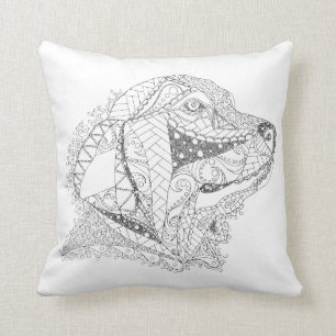 Colouring Art of Golden Retriever Dog Cushion