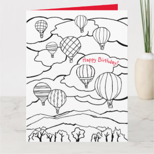 Colouring Book Birthday Card Hot Air Balloons 