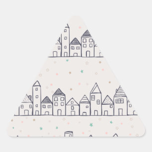 Colouring Book Christmas Village in the Snow Triangle Sticker