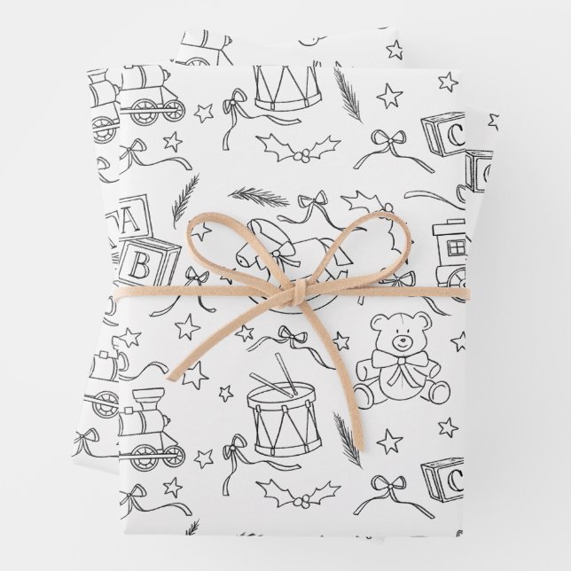 Colouring Book Classic Christmas Toy Land  Wrapping Paper Sheet (In situ)