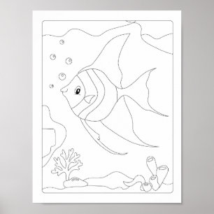 Colouring book Cute Little Fish Antistress Poster