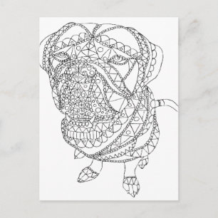 Colouring Book Dog Sitting Colorable Drawing Postcard