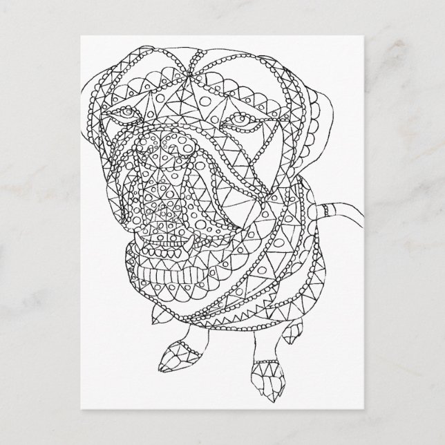 Colouring Book Dog Sitting Colorable Drawing Postcard (Front)