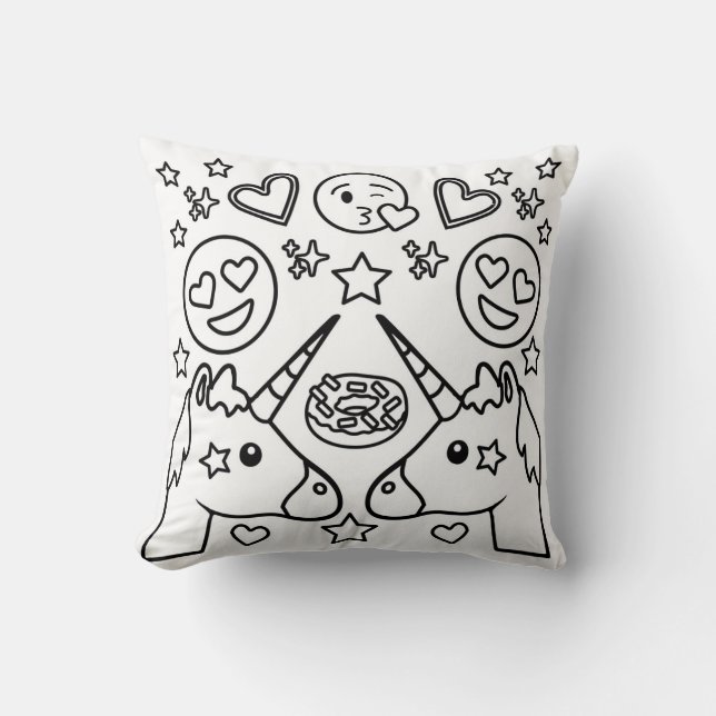 Colouring Book Unicorn Emoji Pillow (Front)