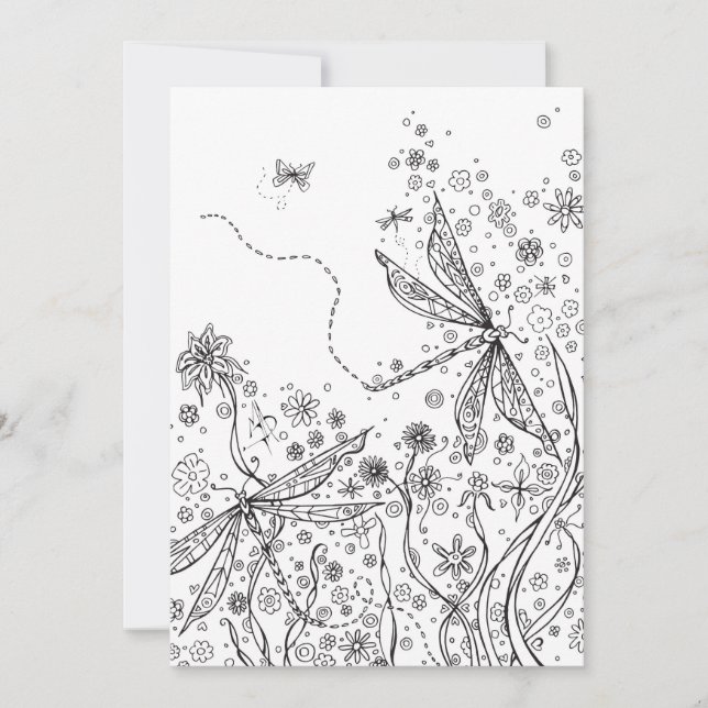 Colouring Card Whimsical Fantasy Dragonfly Art (Front)
