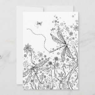 Colouring Card Whimsical Fantasy Dragonfly Art