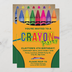 Colouring, Crayon Birthday Party Invitations