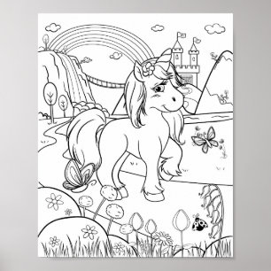 Colouring Cute Unicorn Kids Poster