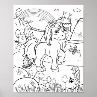 Colouring Cute Unicorn Kids Poster