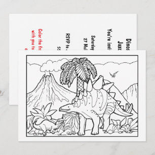 Colouring Dinosaur Birthday Party Digital Download Invitation