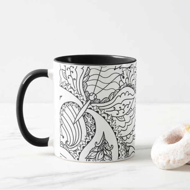 Colouring Flower Art New Design Floral Aesthetic F Mug (With Donut)
