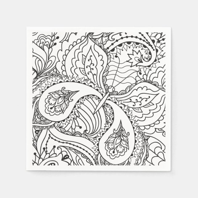 Colouring Flower Art New Design Floral Aesthetic F Napkin (Front)