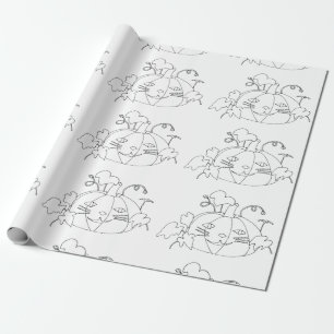 Colouring Fun Cat Face Pumpkins Wrapping Paper