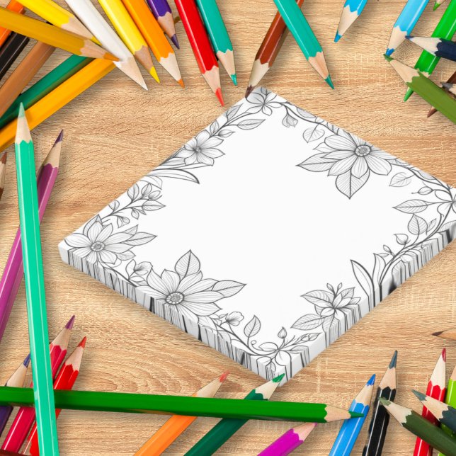 Colouring Fun Floral Border Post It Notes (Sticky notes with a floral border to color in. A cute novelty gift for garden lovers)