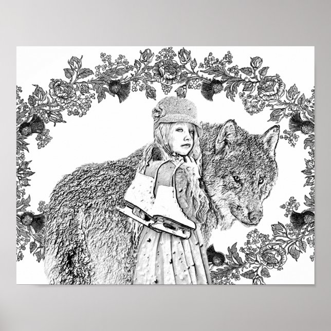 Colouring Grayscale Little Red Riding Hood Art     Poster (Front)
