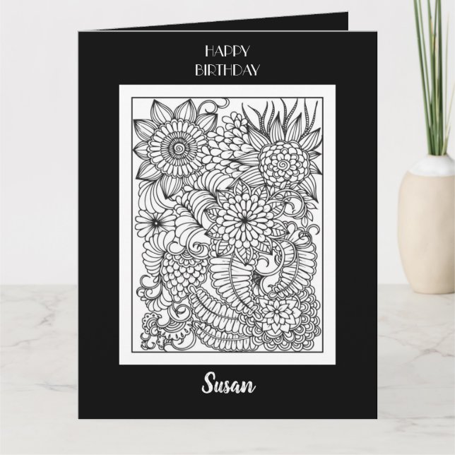 Colouring Greeting Card for Birthday Fun (Front)