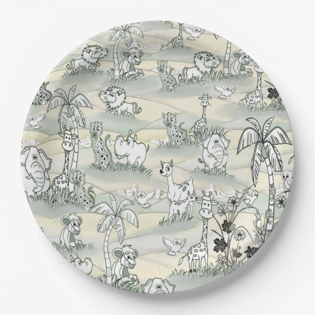 Colouring-in line-drawing Art Paper Plate (Front)