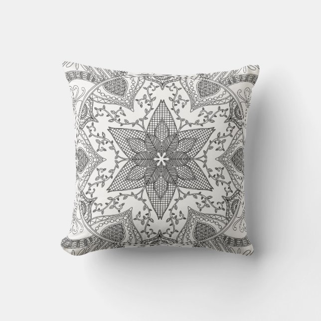 Colouring Page Black and White Mandala Cushion (Front)