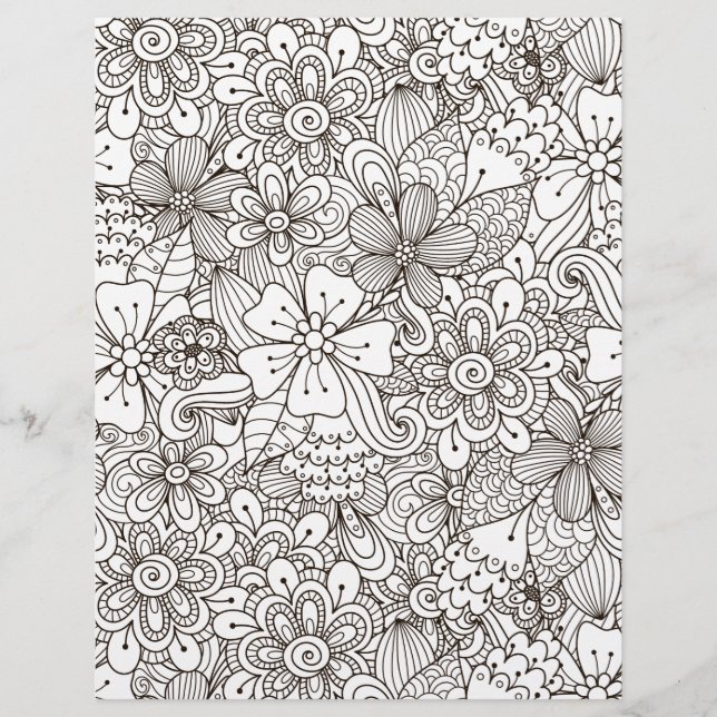 Colouring Page Bouquet of Flowers Scrapbook Paper (Front)