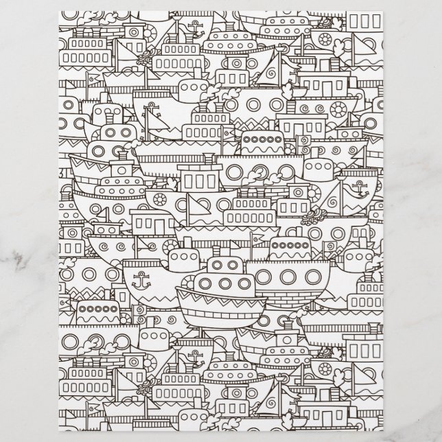 Colouring Page Busy Boatyard Scrapbook Paper (Front)