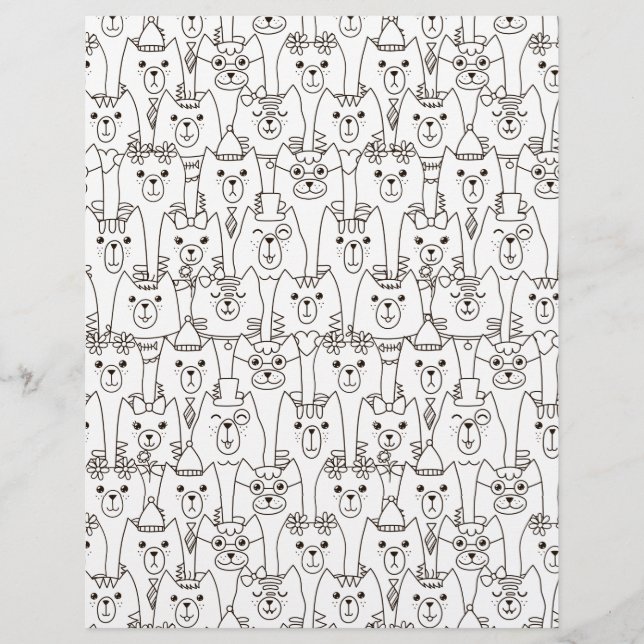 Colouring Page Cat Clowder Scrapbook Paper (Front)