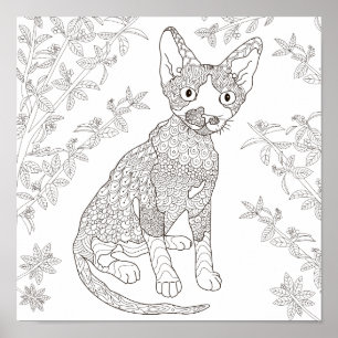 Colouring Page Cat in Garden Poster