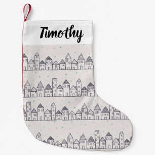 Colouring Page Christmas Village in the Snow Small Christmas Stocking