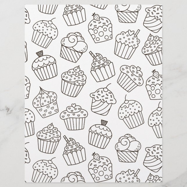 Colouring Page Cupcake Party Scrapbook Paper (Front)